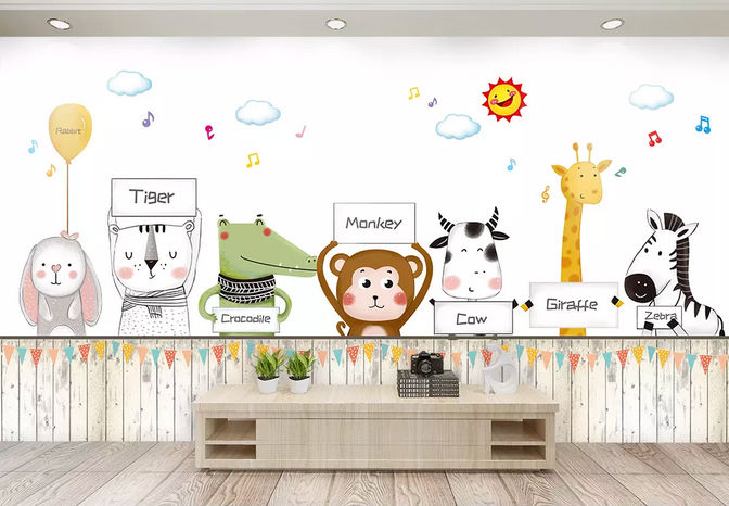 3D Cartoon Animal Kid Child Wall Mural Wallpaper 393