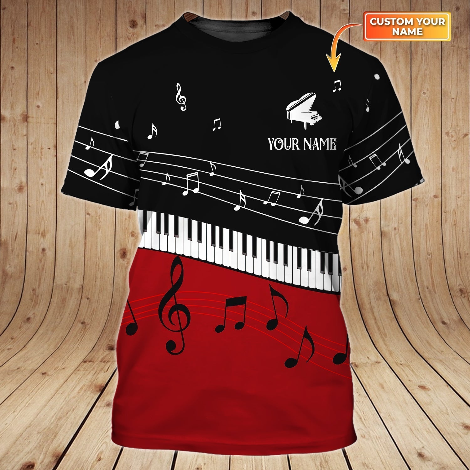 Personalized Black And Red 3D Love Piano Shirt Brithday Gift For Pianist