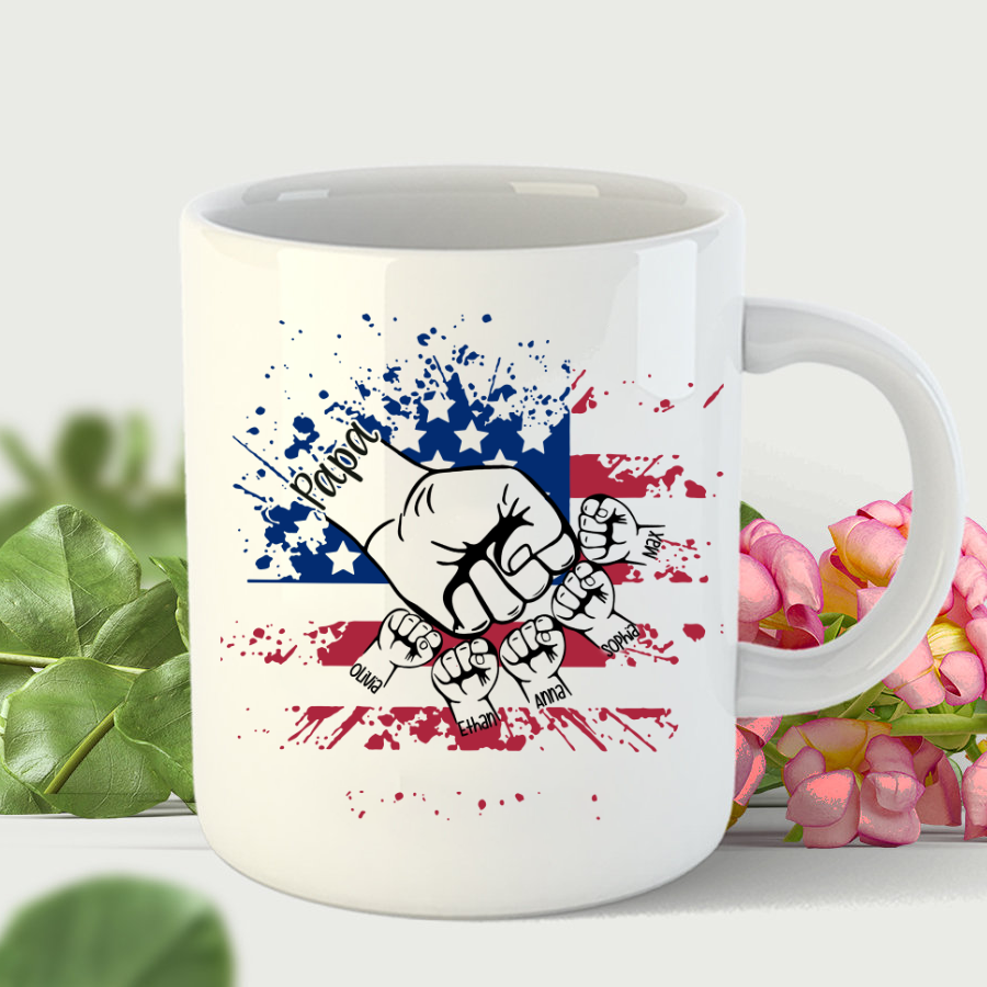 Papa And Grandkids Hands Flag Mug