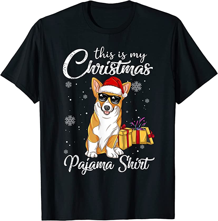 Cute Corgi Puppy Wearing Christmas Hat Holiday T-Shirt