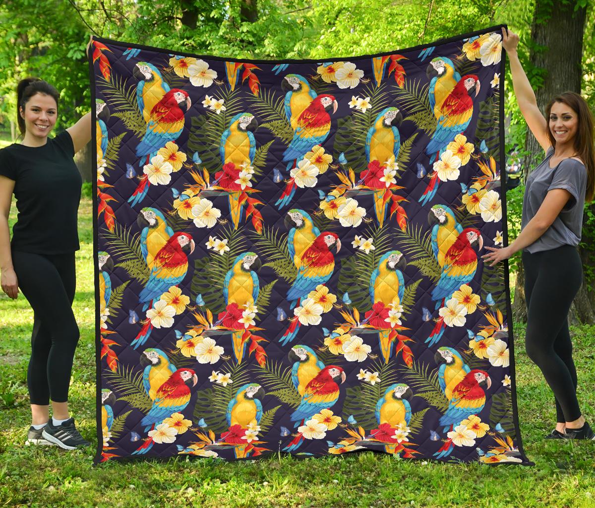 Colorful Parrot Flower Pattern Premium Quilt