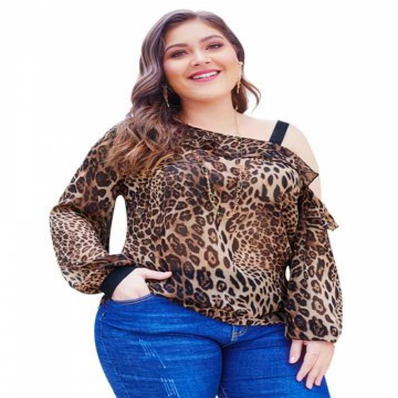 Cold Shoulder Long Sleeve Leopard Print Top