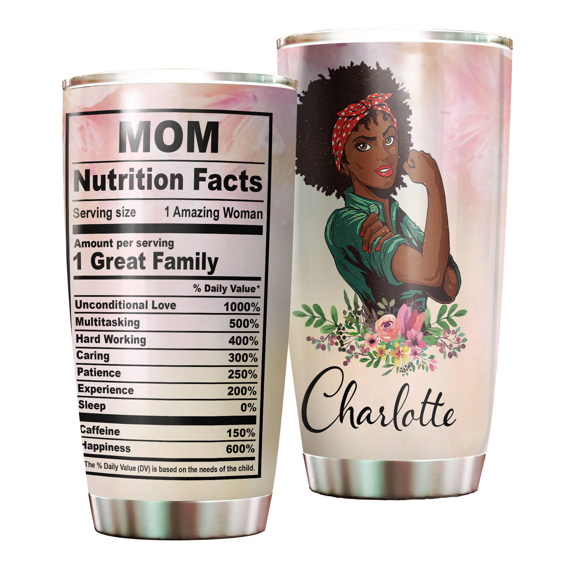 Personalized Black Mom Fact Stainless Steel Tumbler – Double-Walled Insulation Vacumm Flask – Gift For Black Queen, International Women’S Day, Hippie Girls