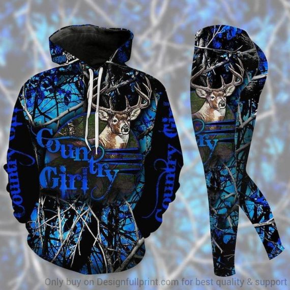 Deer Hunting Us Size Blue Country Girl Hoodie And Leggings Set Hg