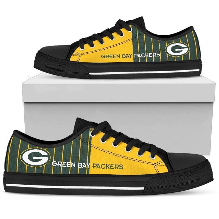 Simple Design Vertical Stripes Green Bay Packers Low Top Shoes For Men And Women Custom Canvas Shoes Low Top Canvas Shoes