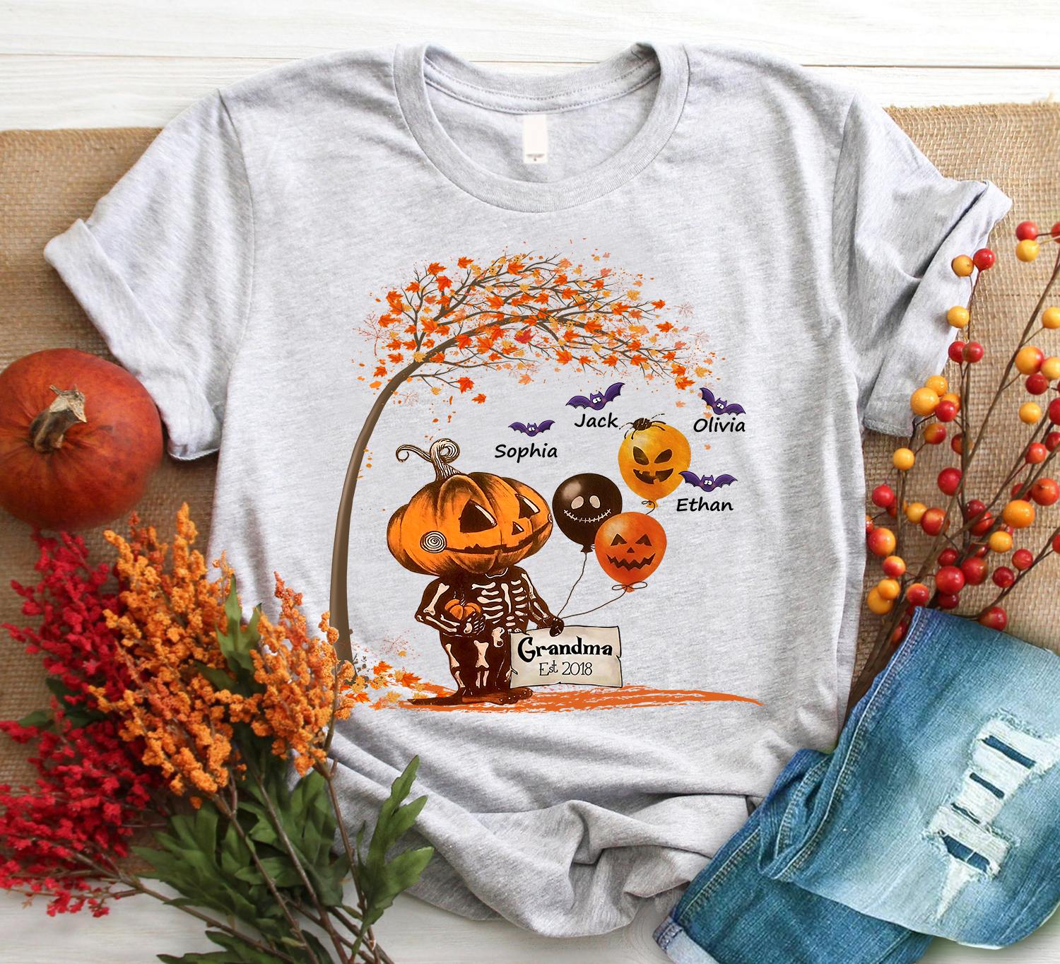 Personalized Grandma With Grandkids Spooky Halloween, Love Family T-Shirt