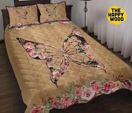 Butterfly Flower Wood Beauty Style Quilt Bed Set And Pillow Covers