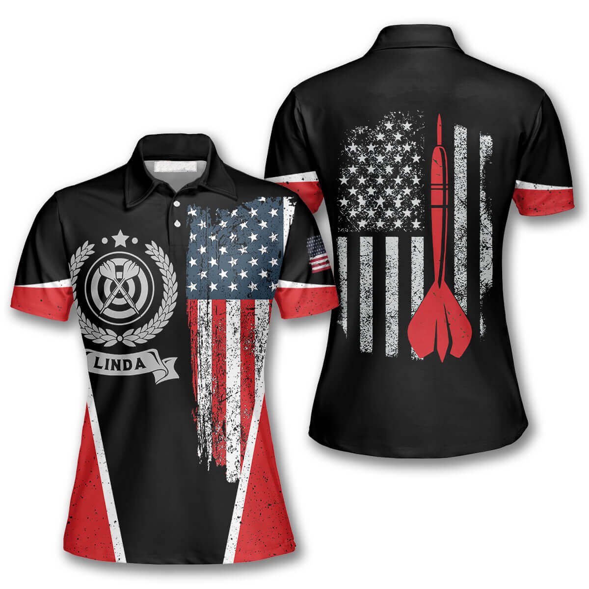 3D All Over Print Darts Usa Flag Emblem Custom Darts Polo Shirts For Women, Flag Shirt