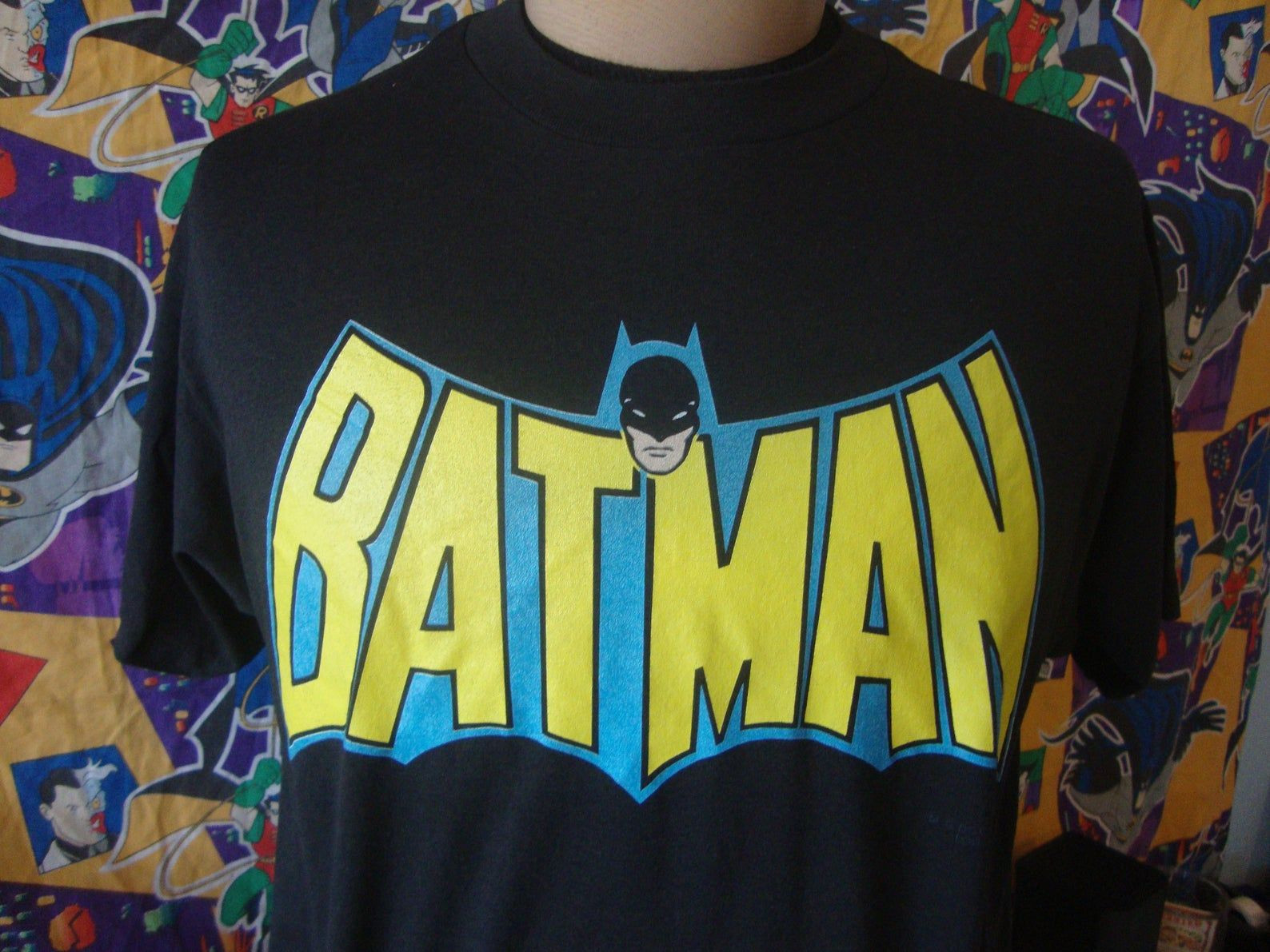 Vintage 80S Batman Logo Black 1989 Comic Book Hero Dark Knight Dc Comics Tee Single Stitch T Shirt L