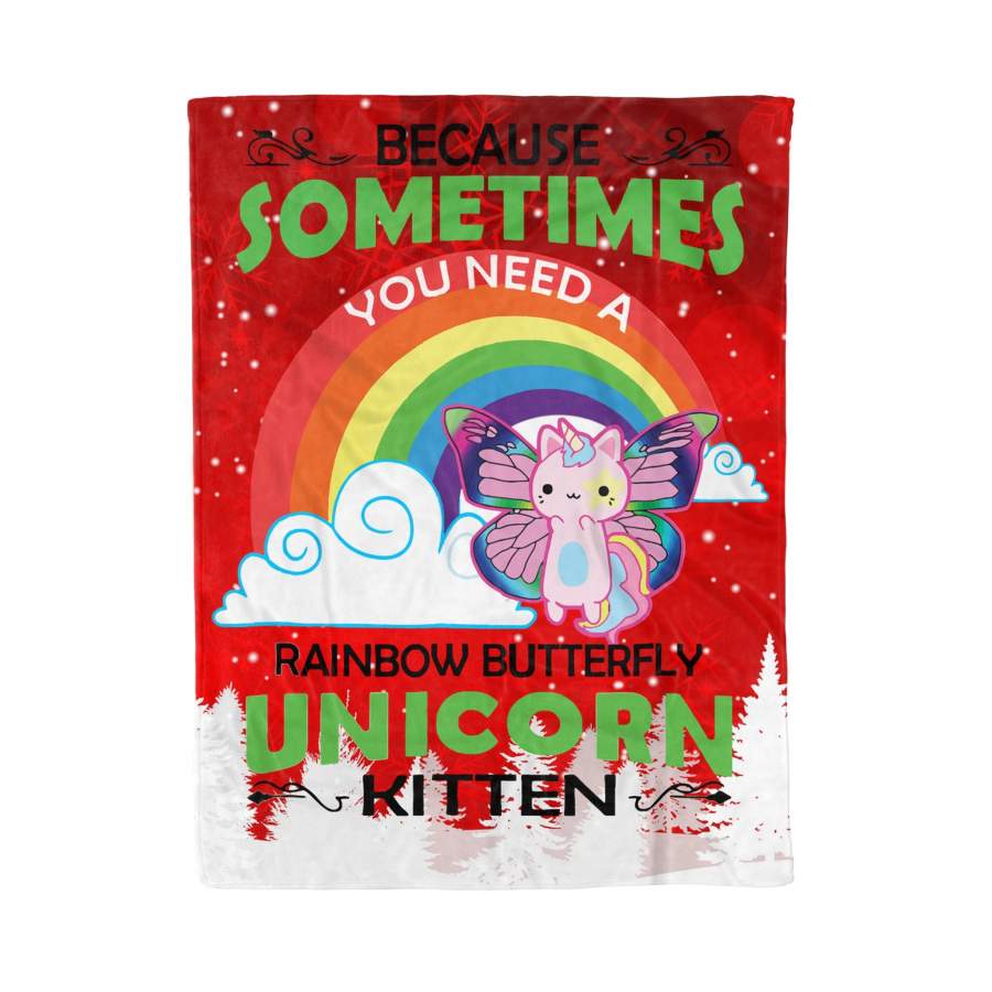 Rainbow Butterfly Unicorn Kitten Cat Lovers_ Cute – Fleece Blanket