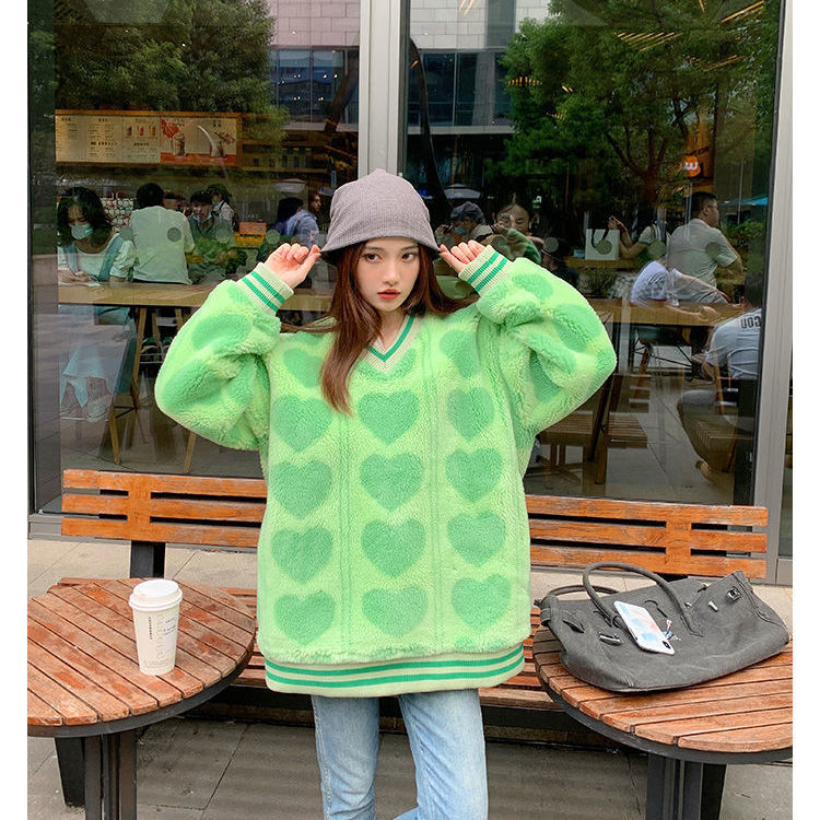 Women’s plus velvet sweater 2021 new autumn and winter Y2K niche design sense Korean loose sweater ins hot sale alx