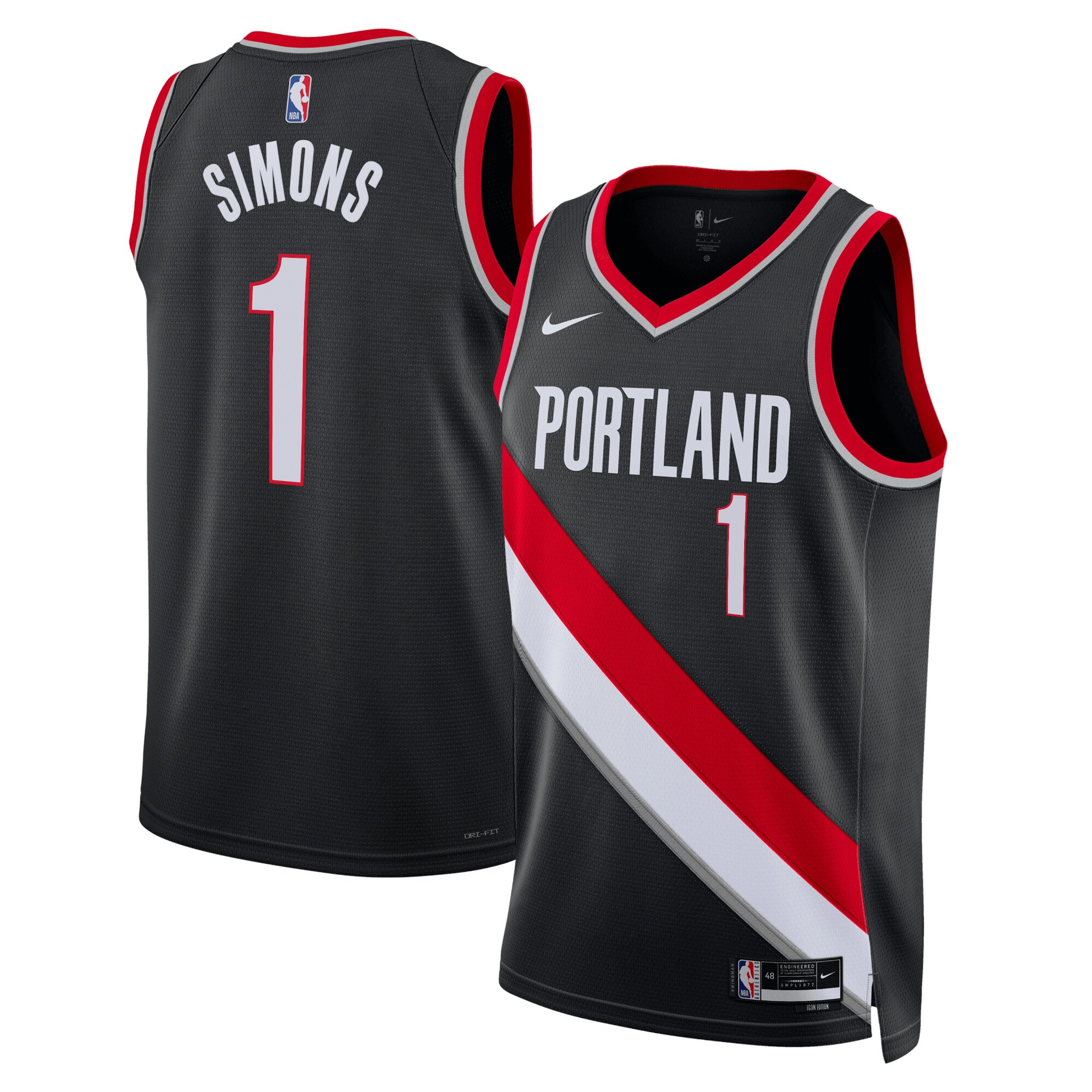 Portland Trail Blazers Icon Edition Swingman Jersey – Black – Anfernee Simons – Unisex