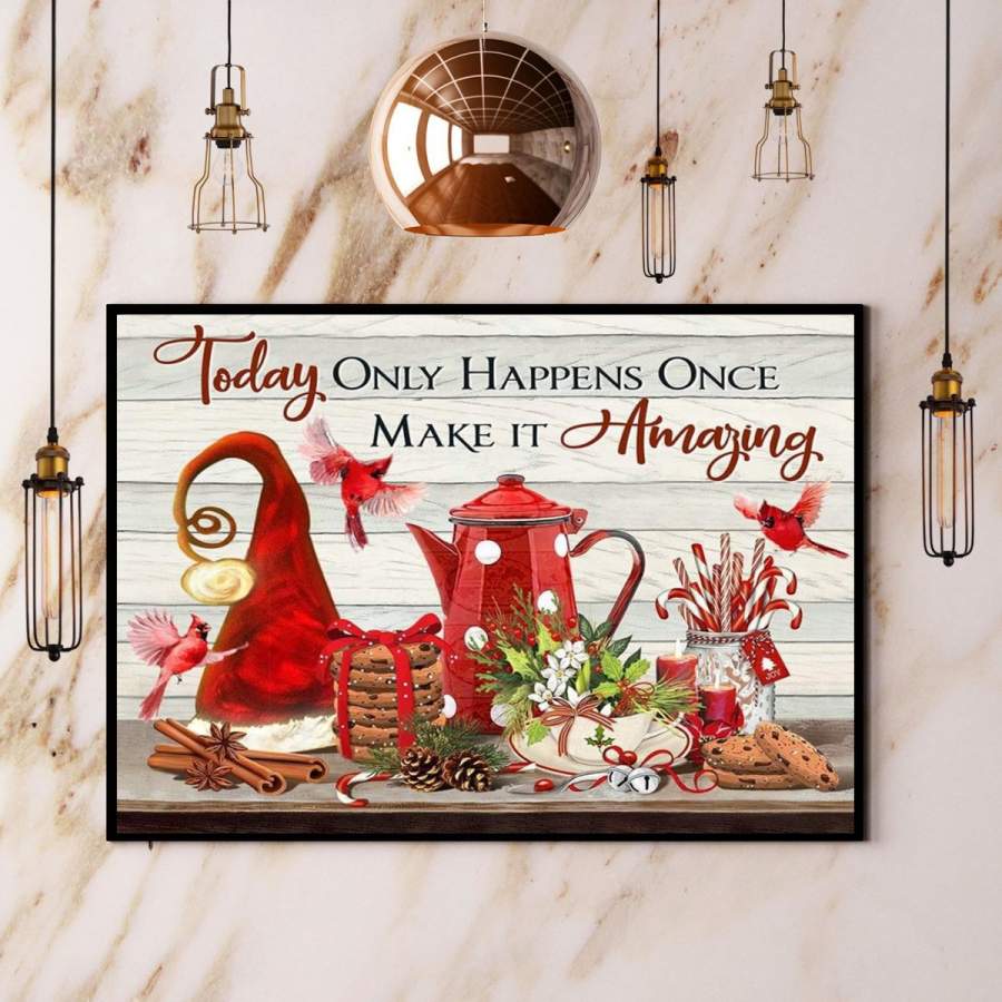 Christmas cardinal make it amazing candy cane santa hat cake horizontal paper poster no frame/ wrapped canvas wall decor full size