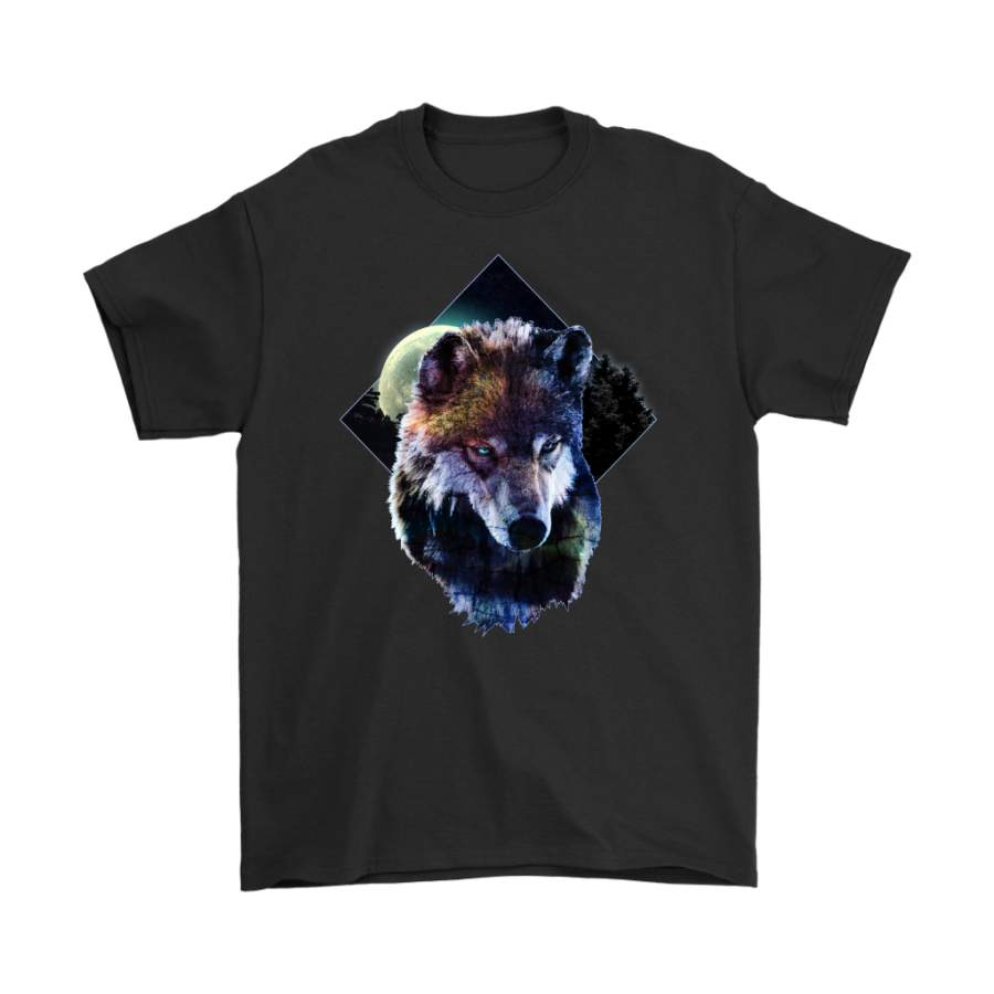 Wolf and moon T-Shirt – Animal Face T-Shirt