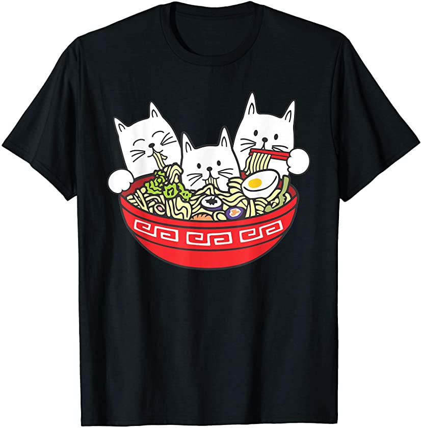 Anime Cats Eating Japanese Ramen Kitten Animal Cat Shirt T-Shirt