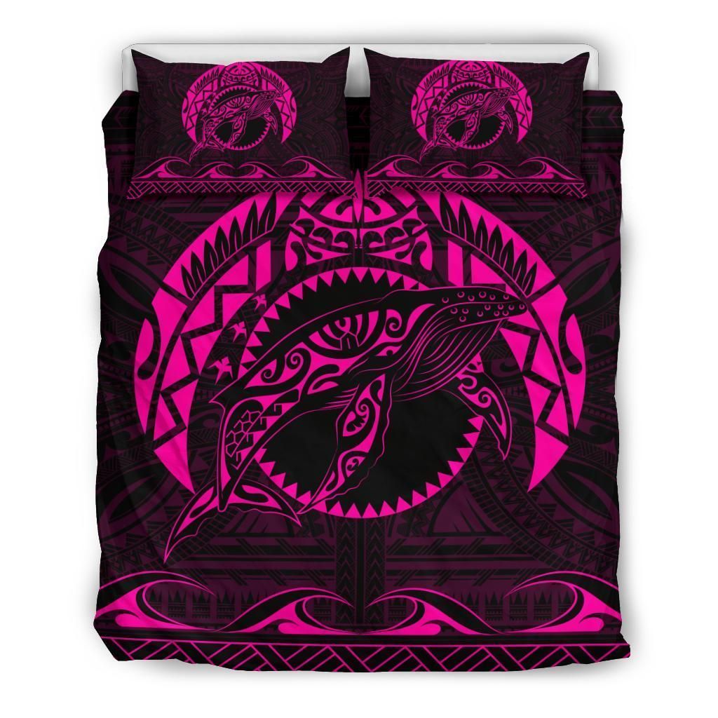 Alohawaii Bedding Set – Cover And Pillow Cases Hawaiian Polynesian Whale Pink – Ah – J7