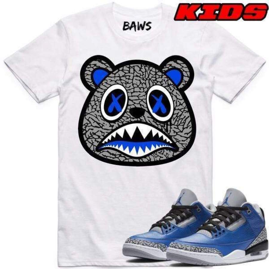 KIDS Sneaker Shirt Tees to Match – Jordan Retro 3 “Varsity Royal Blue Cement” – ROYAL ELEPHANT BAWS