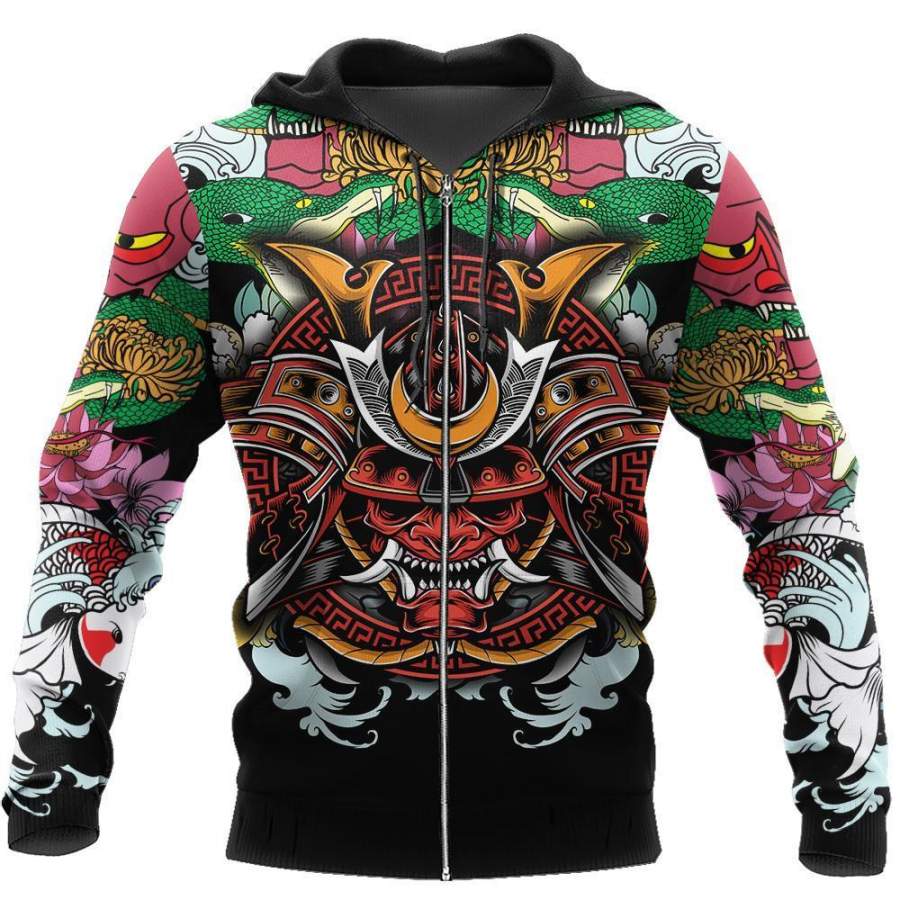 Samurai Tattoo 3D Over Printed Hoodie for Men and Women-ML