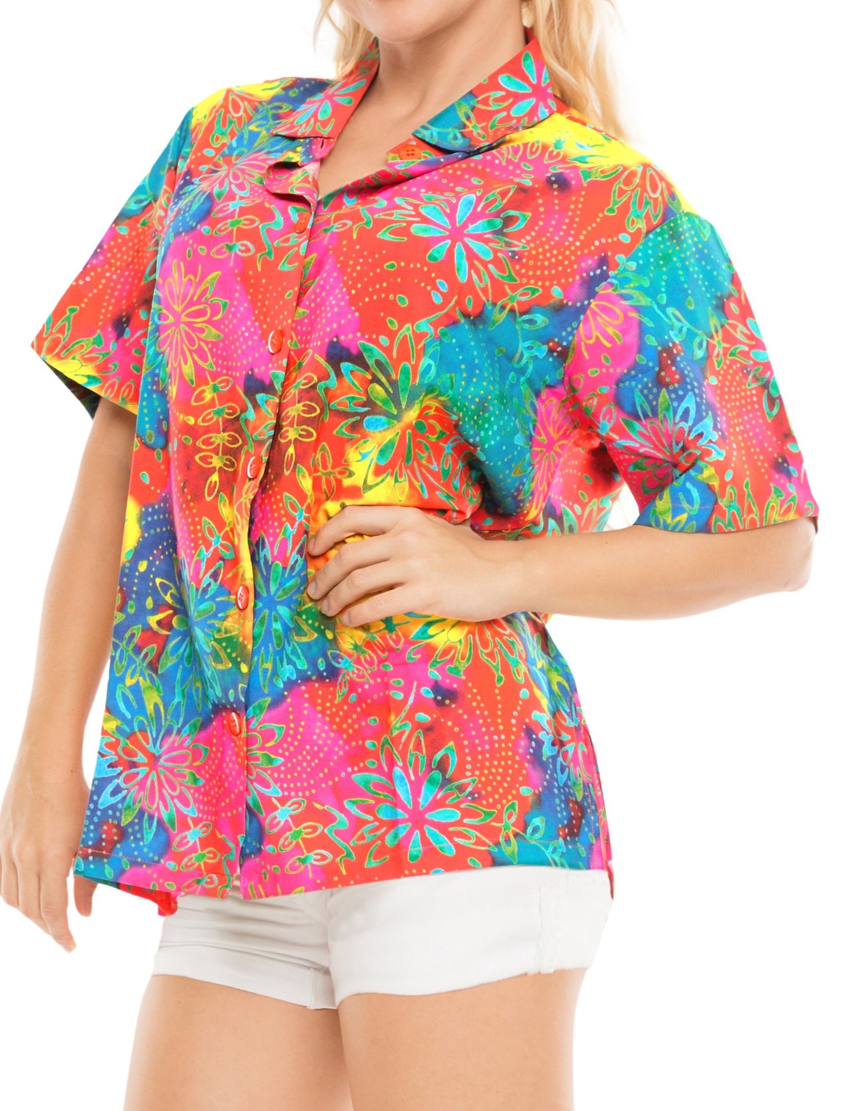 La Leela Beach Casual Hawaii Blouse Short Sleeve Button Down Shirt Multicolor Ha62247