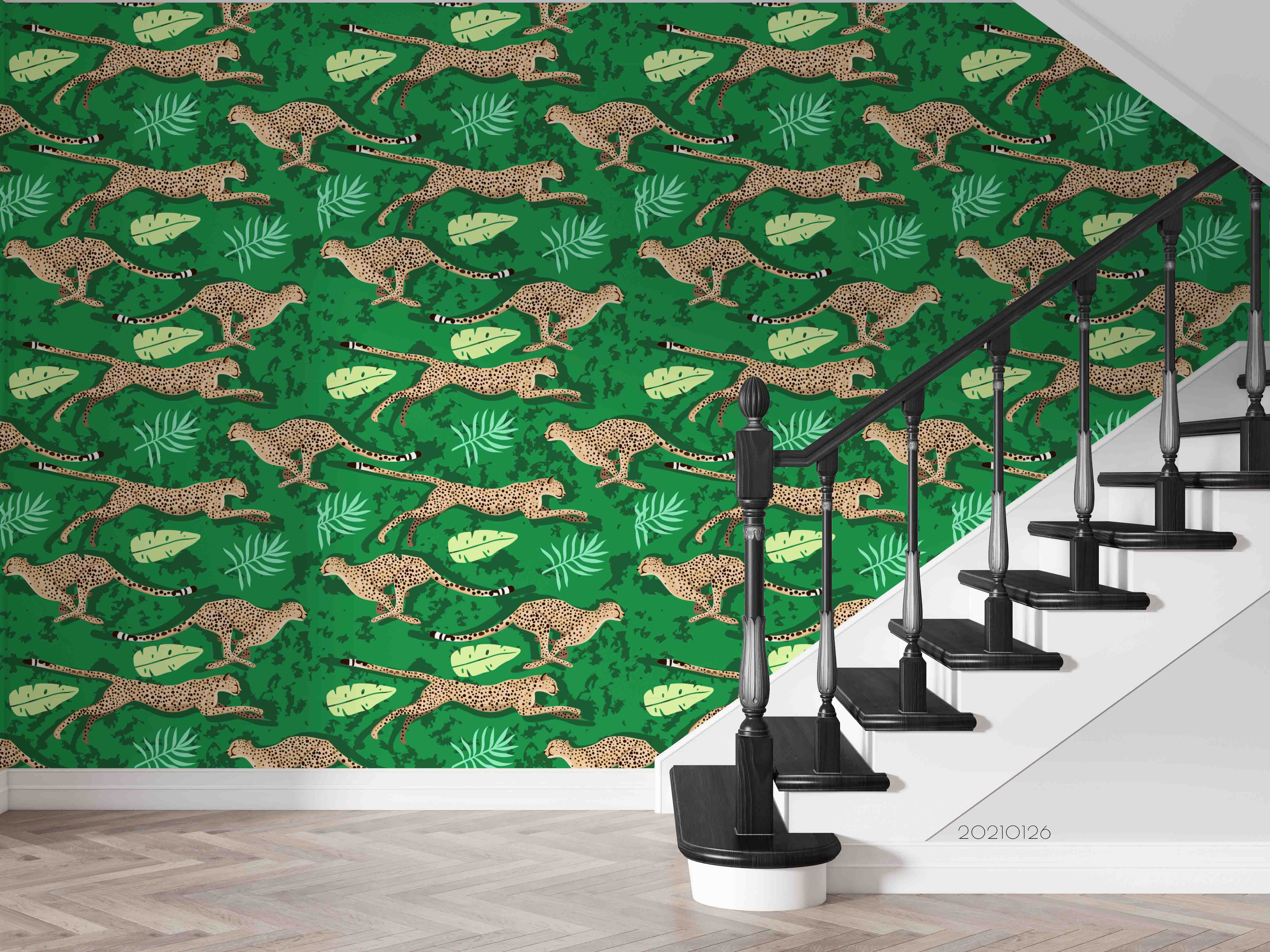 3D Tropical Green Leaf Leopard Wall Mural Wallpaper Lqh 41