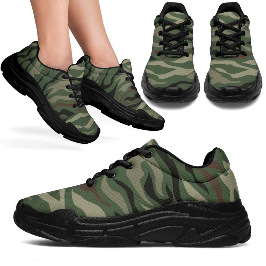 Green Camo Zebra Pattern Print Chunky Sneakers