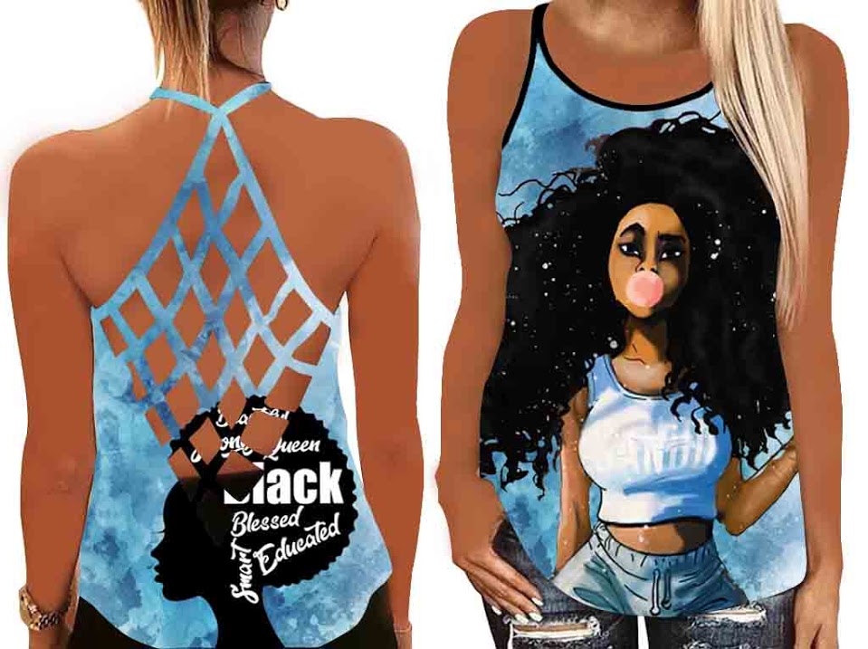 Black Queen Blessed Smart Educated Tank Top Mesh Shirt Women – Cool Girl Criss Cross Open Back Camisole Tank