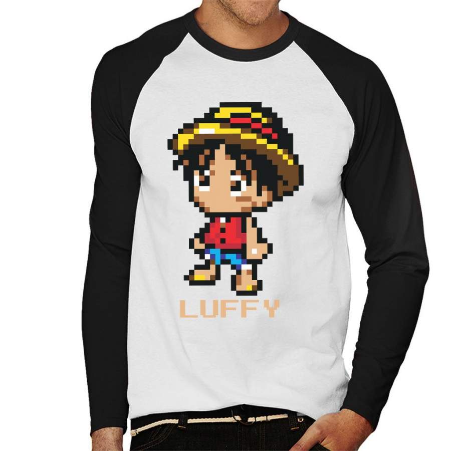 Monkey D Luffy Pixel Character One Piece Men’s Baseball Long Sleeved T-shirt