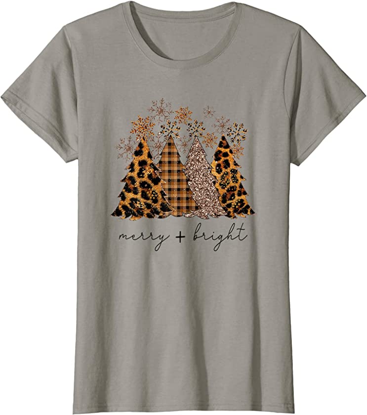 Womens Merry and Bright Leopard Christmas Tree Christmas Women T-Shirt