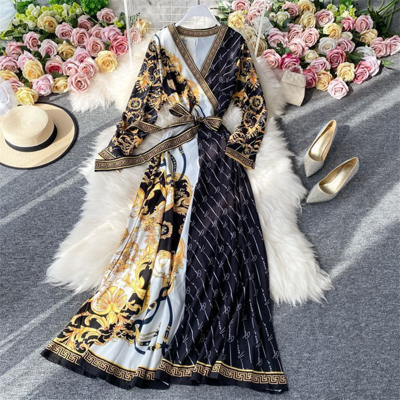 2022 New Spring Summer Women’s Print Vintage Ladies Dress V Neck Sexy Short FLoral Holiday Bandage Chic Female Dress alx