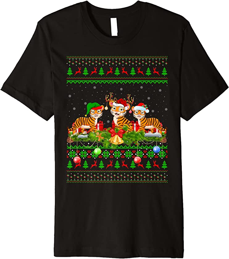 Tiger Lover Xmas Lighting Santa Ugly Tiger Christmas Premium T-Shirt