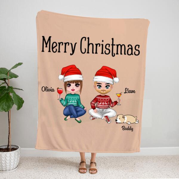 Personalized Couple Picture Blanket – Christmas Gifts For Dog Lovers – Up To 4 Dogs