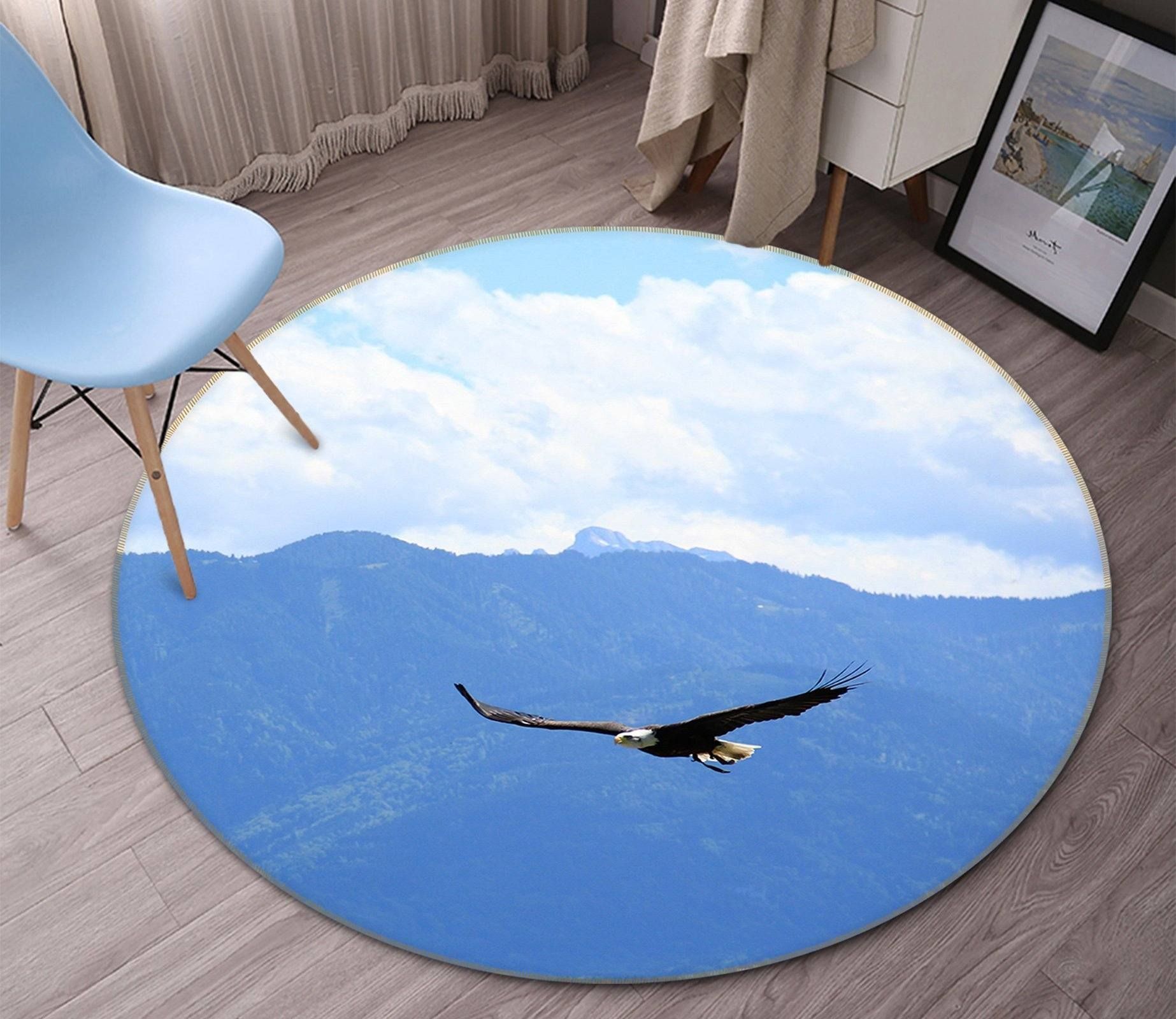 3D Blue Sky Bird Round Rug – Round Carpet Home Decor