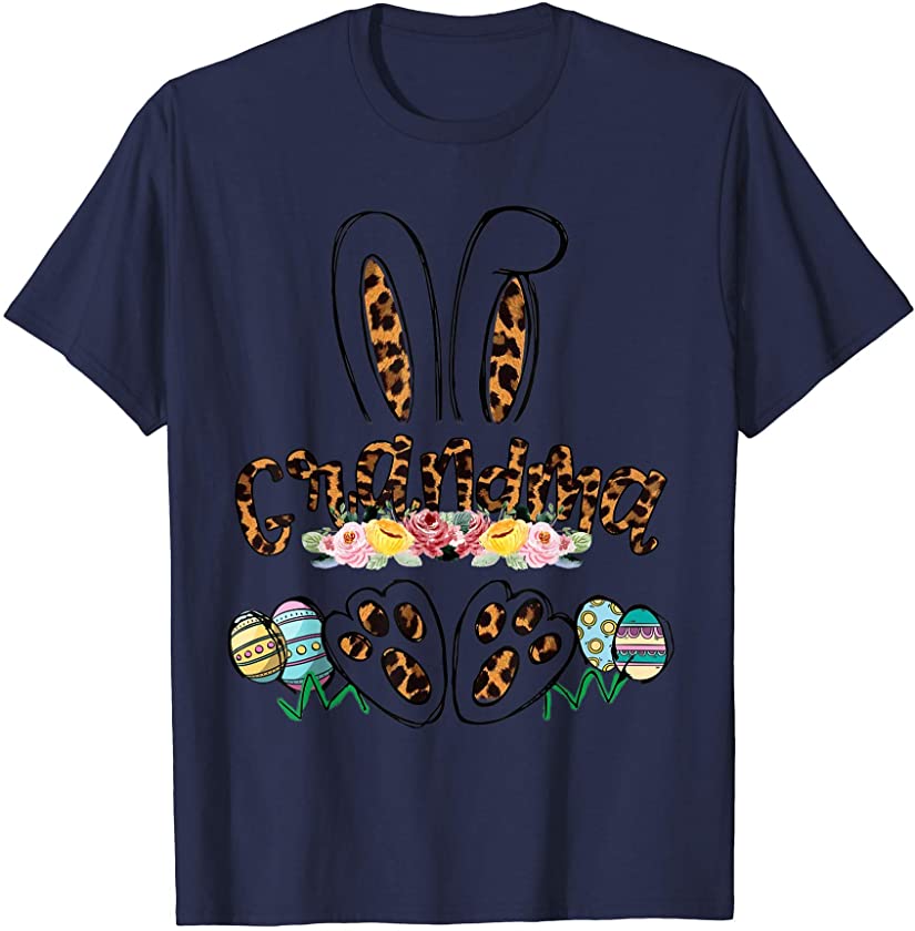 Grandma Bunny Leopard Flower Matching Family Easter Party T-Shirt