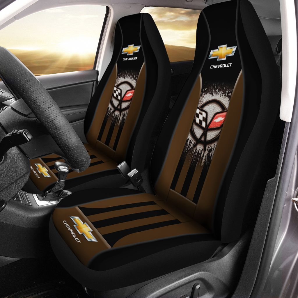 Chevrolet Corvette Tin-Hl Car Seat Cover (Set Of 2) Ver 4 (Brown)