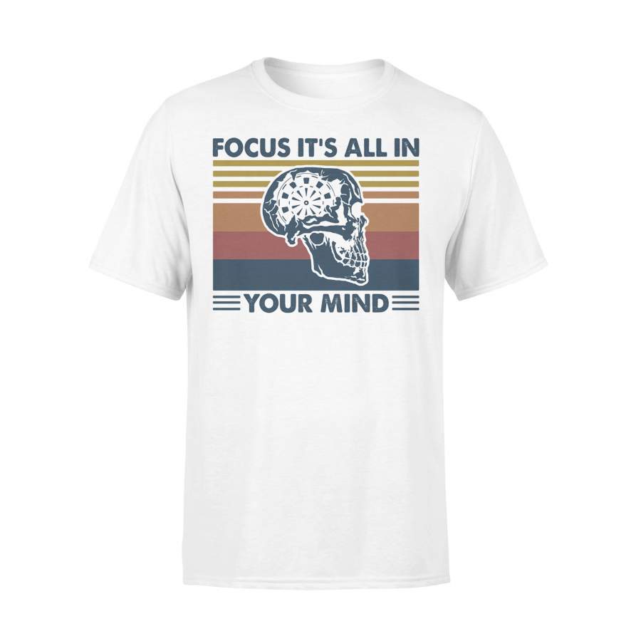 Darts Skull Focus It’s All In Your Mind Vintage Retro T-shirt