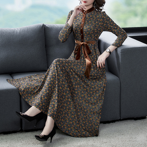 2022 Autumn Winter Floral Knitting Long Sleeve Maxi Dress Korean Vintage Women Dress Elegant Bodycon Party evening Vestidos alx