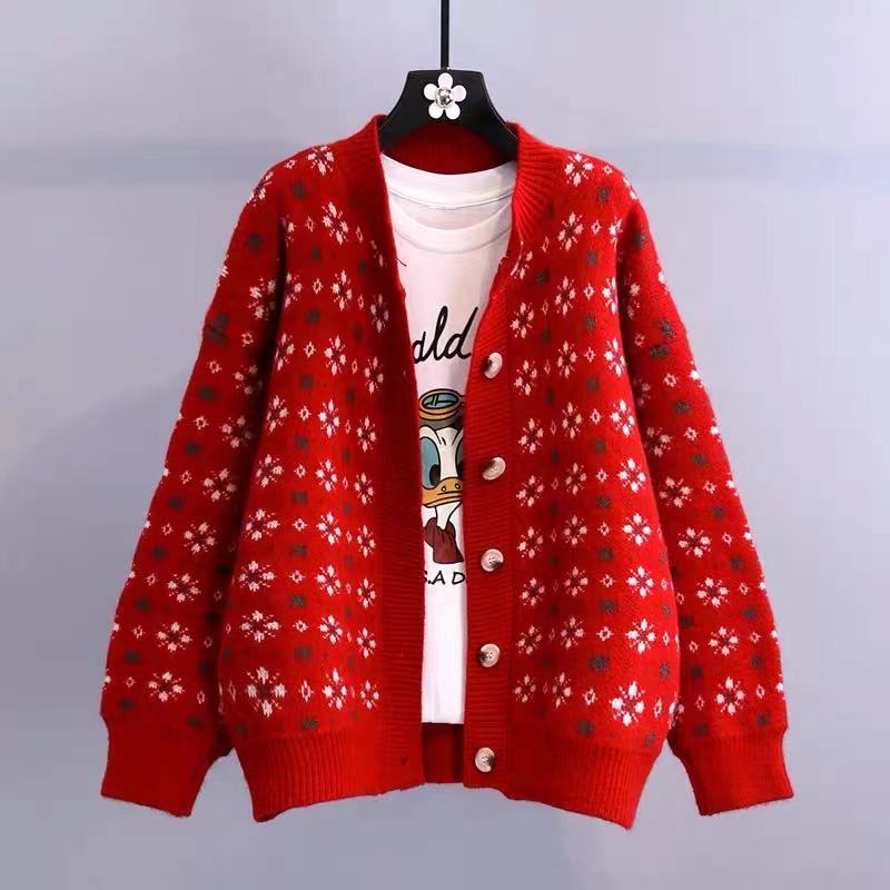 WYWM 2021 Winter Knitted Cardigans Sweater Women Korean Chic Snowflake Pattern Coat Harajuku Long Sleeve Loose Female Clothing alx