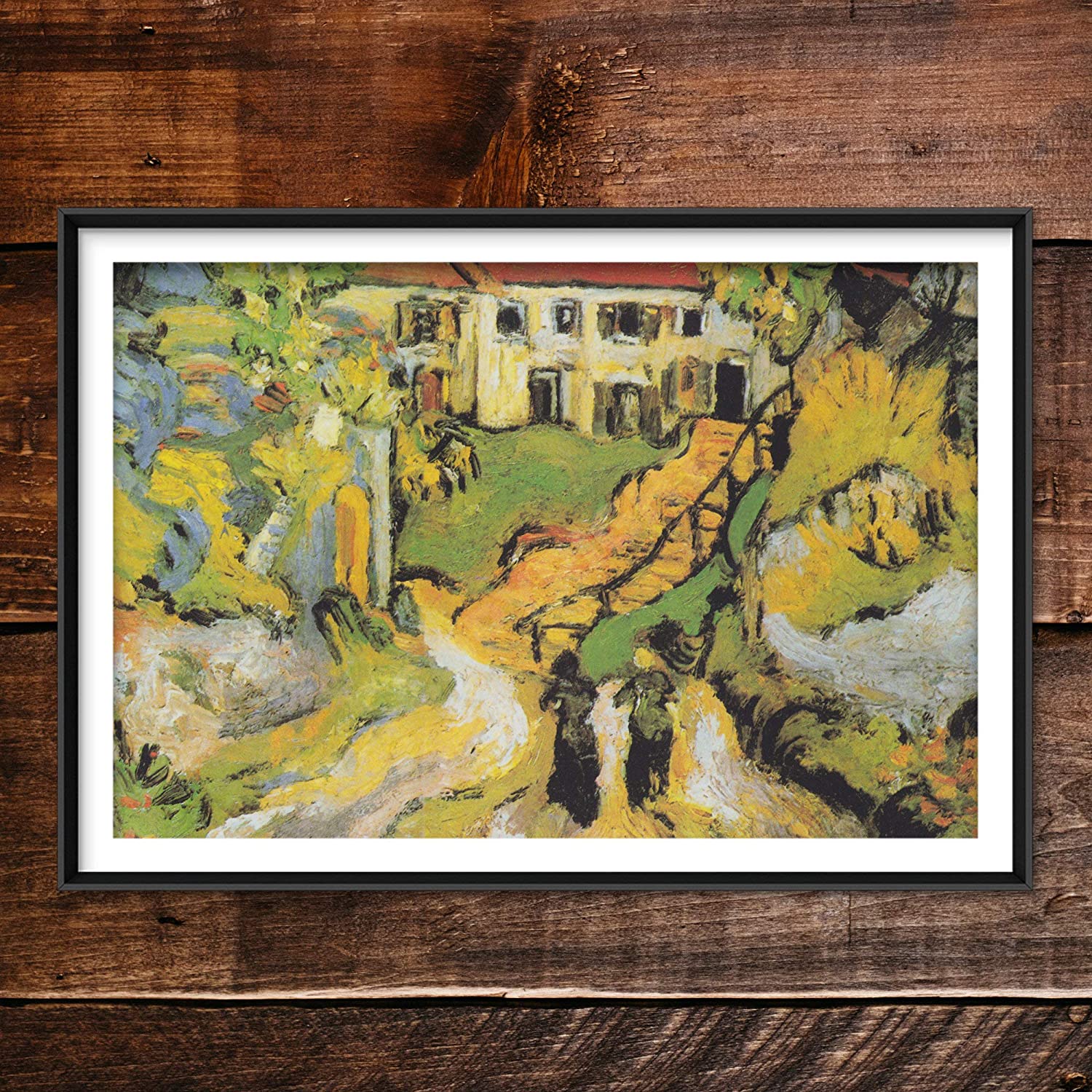 Art Poster Monet Vincent Van Gogh – Village Street And Steps In Auvers With Two Figures  – Classic Painting Photo Poster Print Art Gift Wall Home Decor