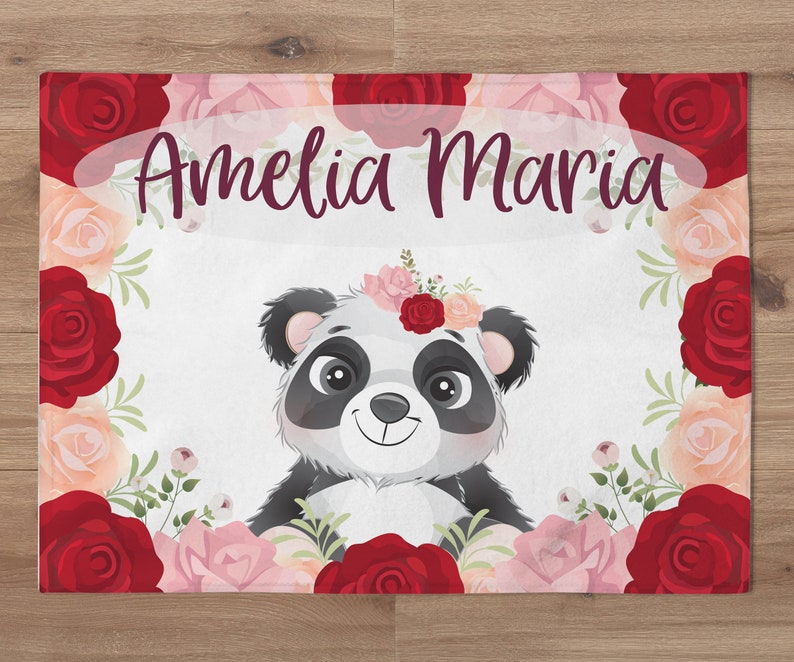 Personalized Panda Baby Girl Blanket, Custom Jungle Animals Name Blanket, Pink Floral Baby Name Blanket, Baby Shower Gift