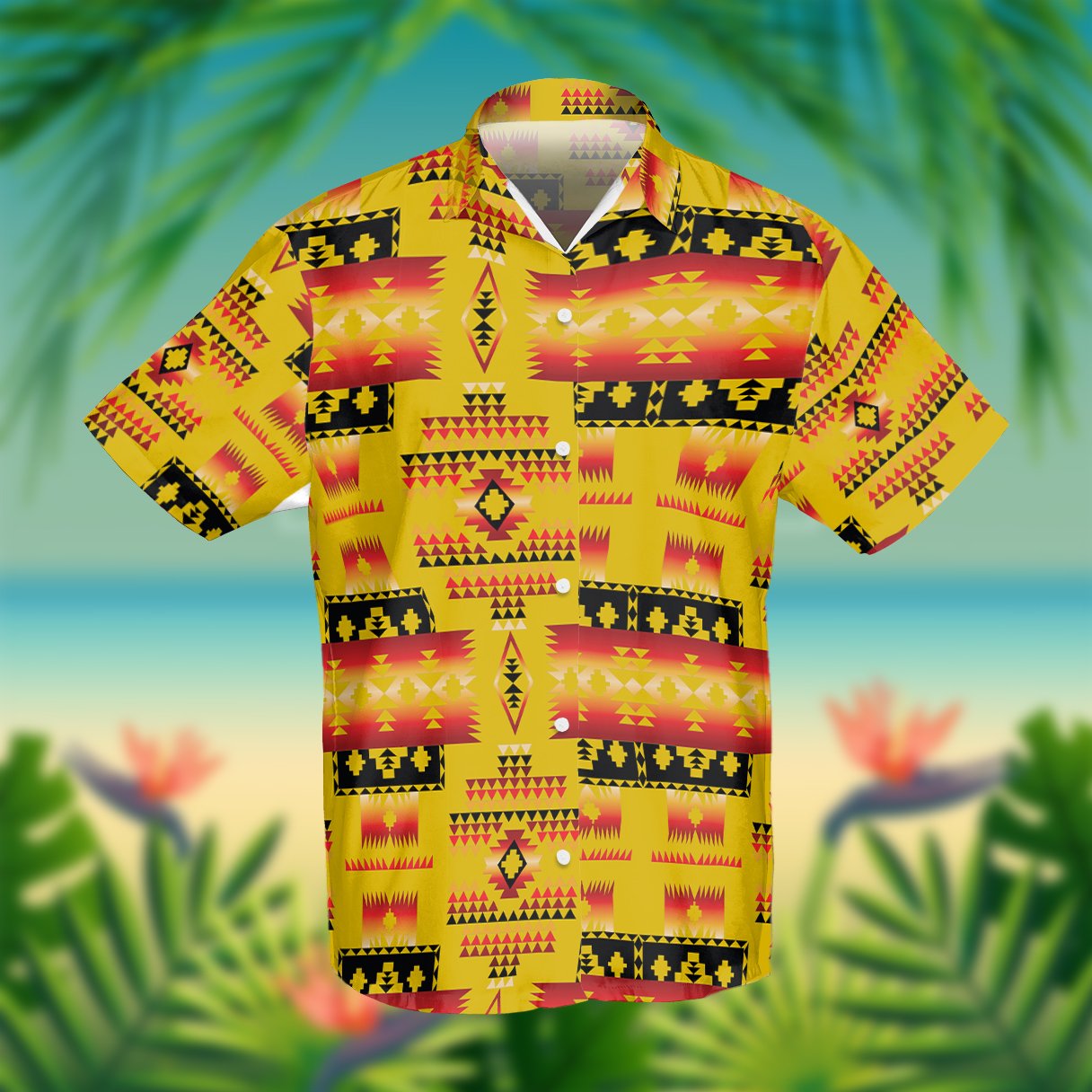 Yellow Tribes Pattern Native American Hawaii Shirt Ha70806