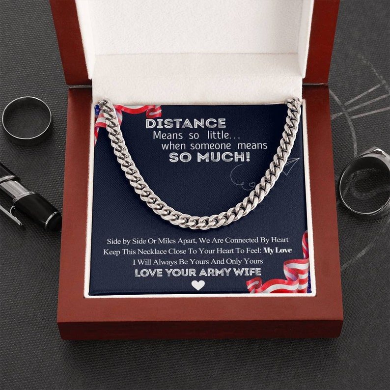 Valentines Day Gifts For Him, Cuban Link Chain Necklace For Husband From Your Army Wife, Distance Means So Little