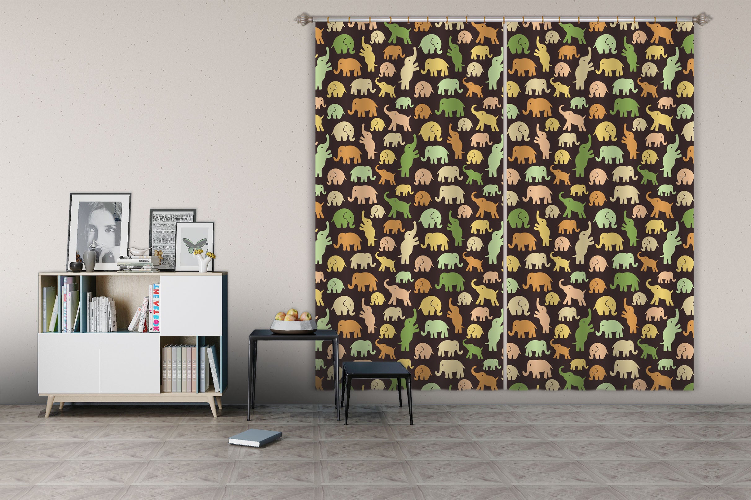 3D Color Cartoon Elephant Curtains And Drapes 34