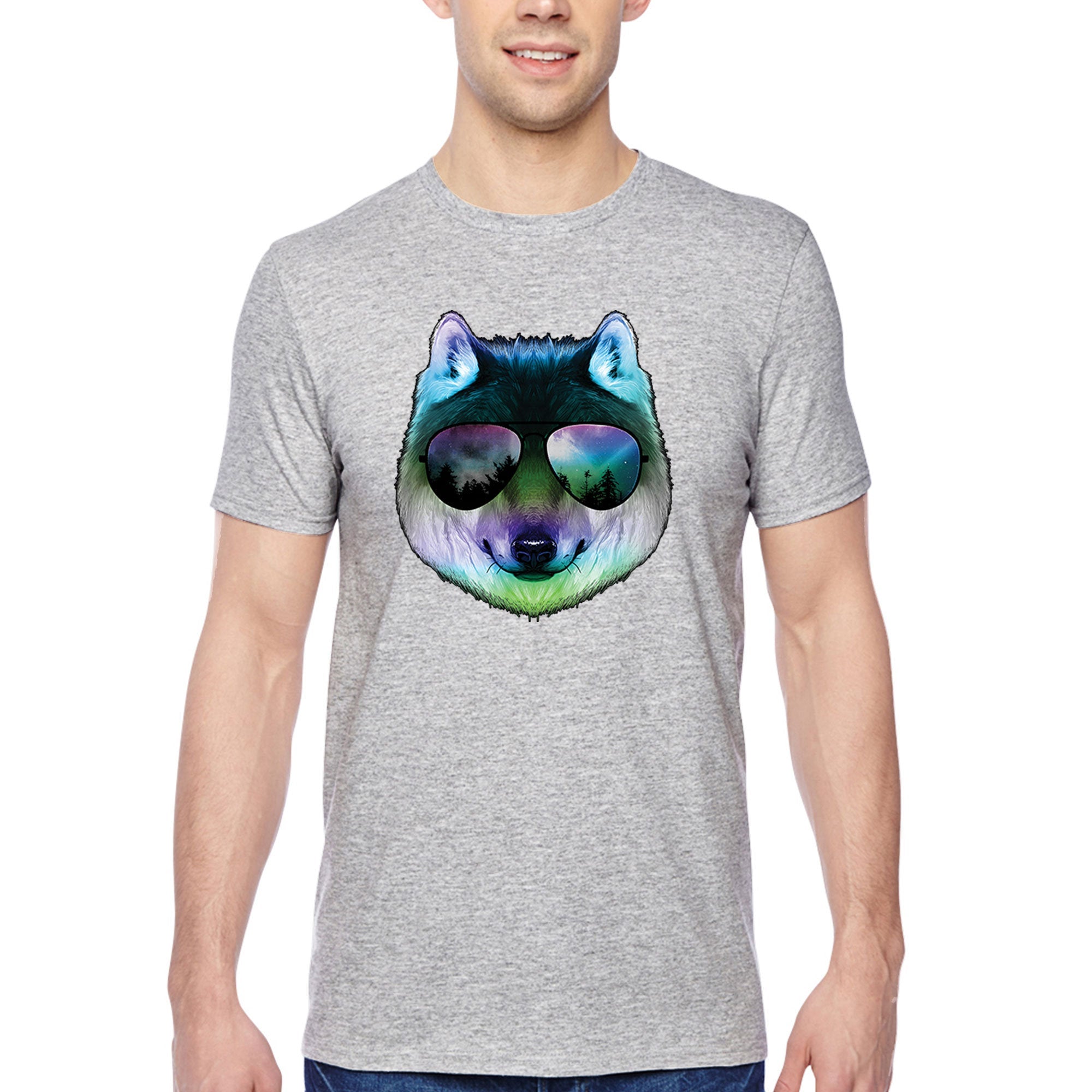 Xtrafly Apparel Men’S Night Wolf Cosmic Fox Summer Crewneck Short Sleeve T-Shirt