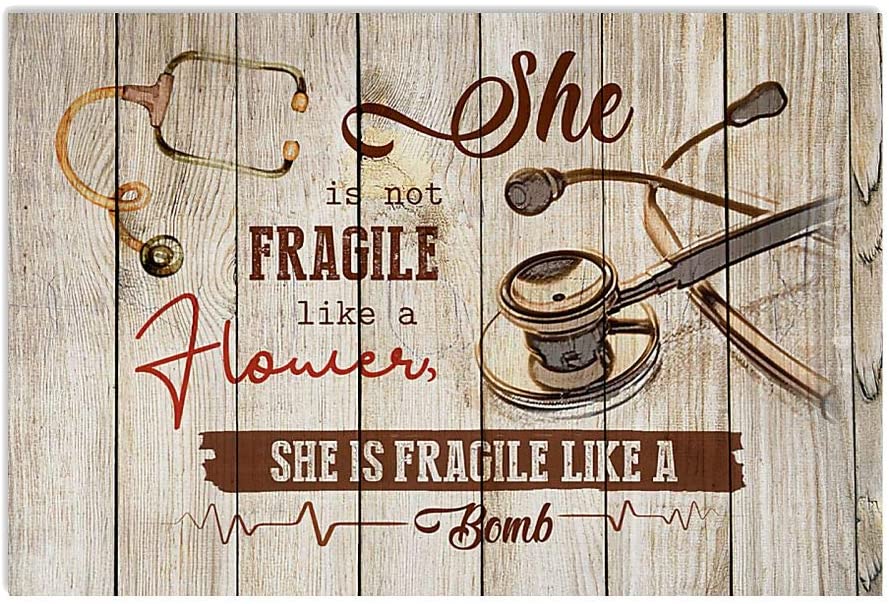 Vintage Physician Assistant She Is Fragile Like A Bomb Poster Art Print      Home Decor Gift For Men Women Family Friend On Birthday Xmas