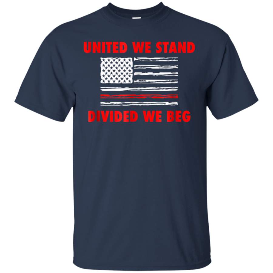 AGR American Flag United We Stand Divided We Beg Tshirt RED