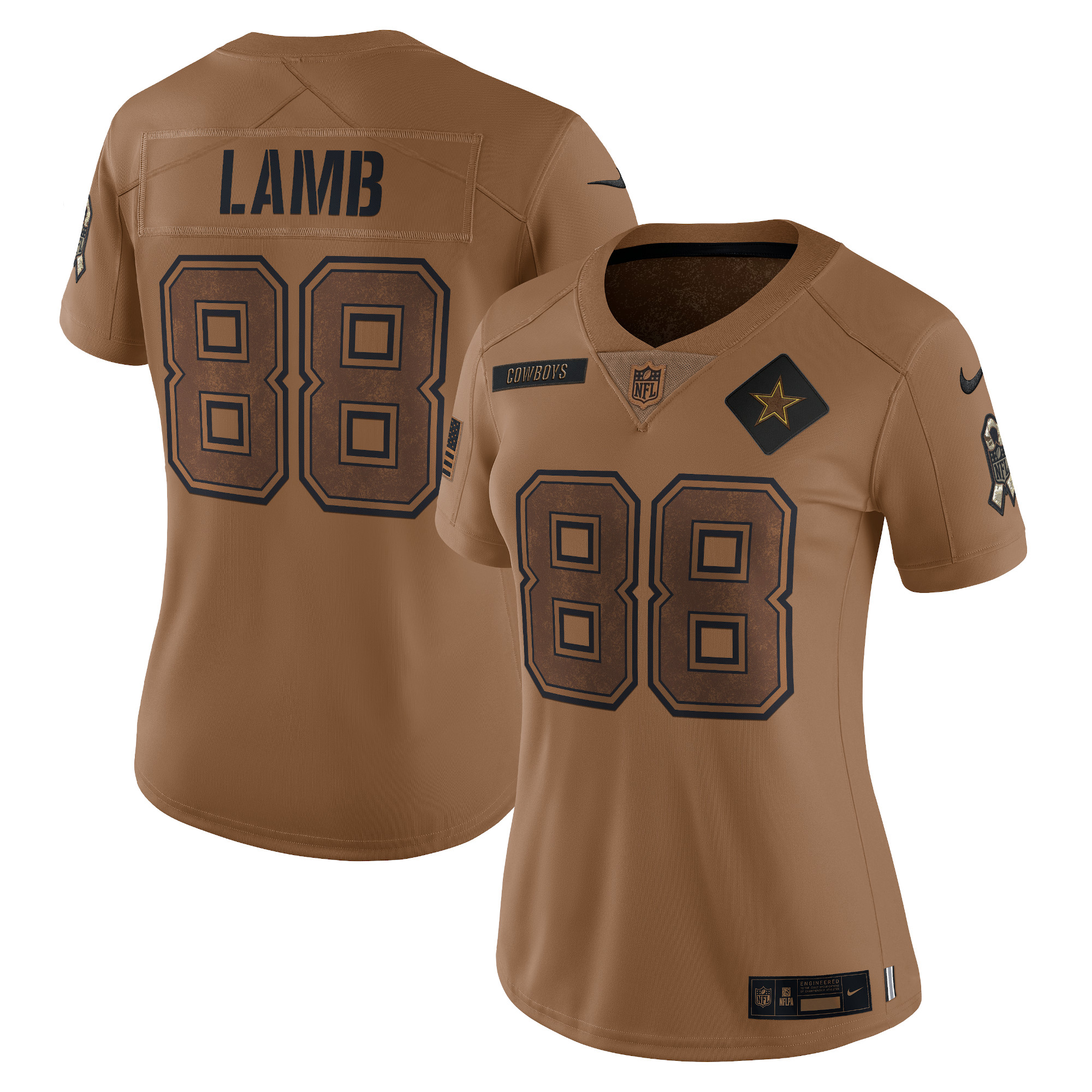 Women’s Dallas Cowboys CeeDee Lamb Brown 2023 Salute To Service Limited Jersey