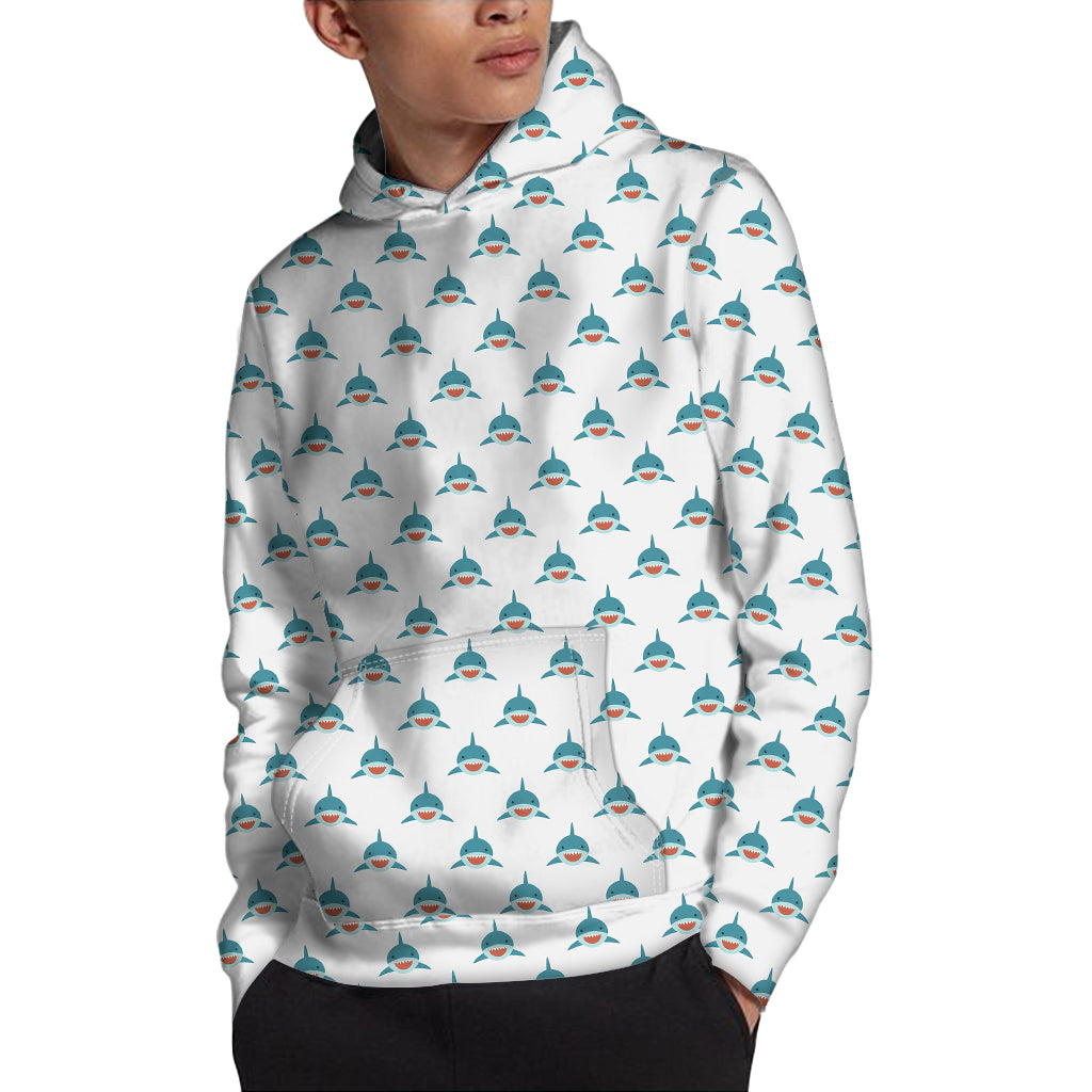 Smiley Shark Pattern Print Pullover Hoodie