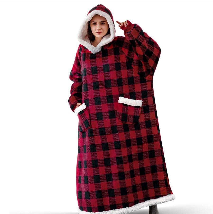 2022 New Super Long Flannel Blanket with Sleeves Winter Hoodies Sweatshirt Women Men Pullover Fleece Giant TV Blanket alx