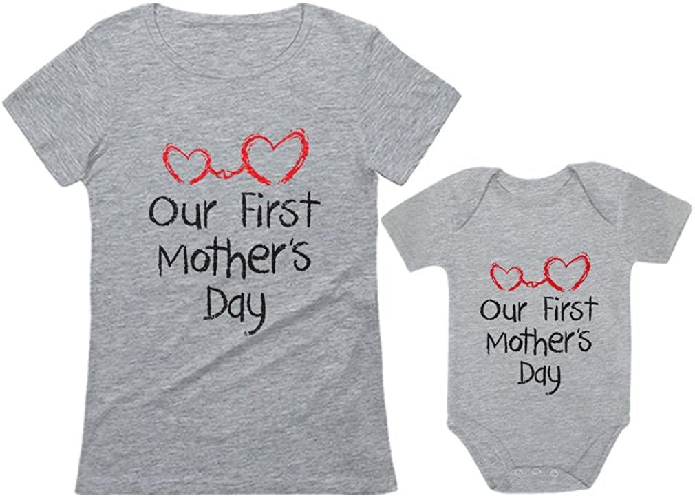 Our First Mother’S Day Outfit For Mom & Baby Matching Set Bodysuit & Women Shirt