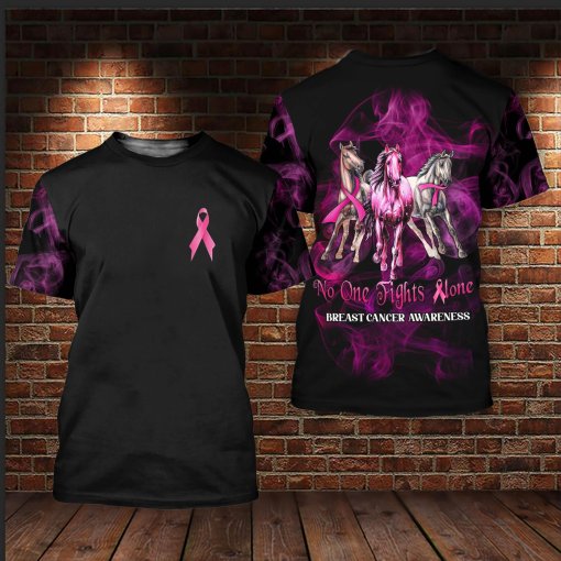 Breast Cancer Awareness No One Fights Alone Pink Ribbon Horse Smoke Breast Cancer 3D Clothes